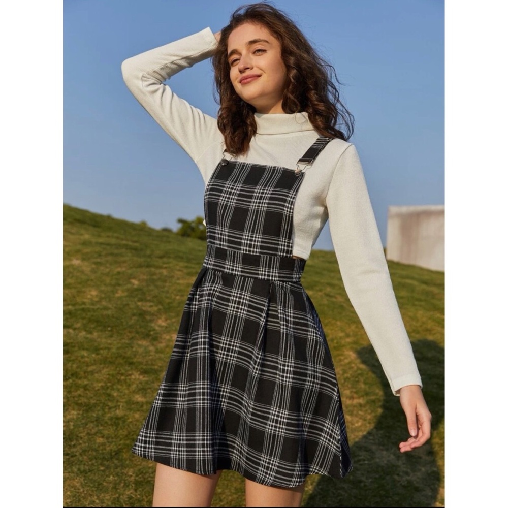 ROMWE plaid pinafore dress
